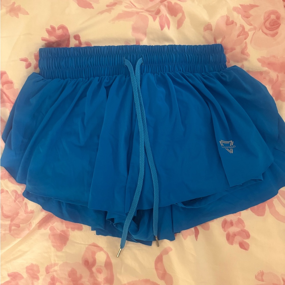 Luogongzi Electric Blue Butterfly Athletic Shorts
